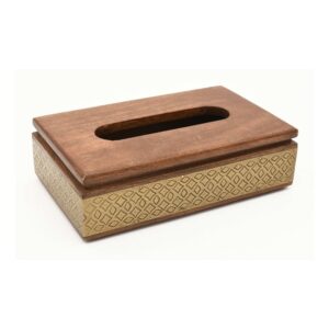 Wooden Tissue Box with Brass Inlay Design
