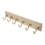 Wooden Wall Mounted Coat/Key Rack with Brass Hooks - Image 2