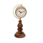 Antique Style Wooden Table Clock with Brass Finish