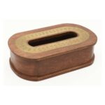 Oval Wooden Tissue Box with Brass Inlay Design - Image 2