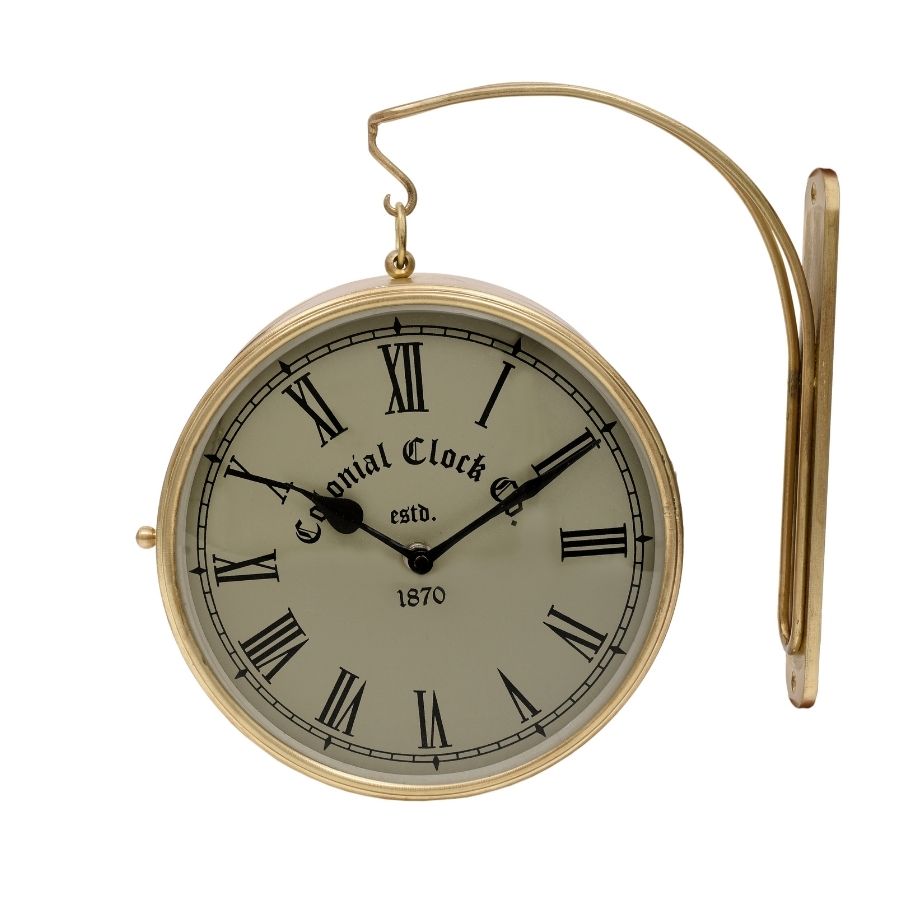 10 Antique Brass Wall Hanging Clock with Roman Numerals - Image 1