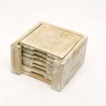 Handcrafted Wooden Coaster Set with Holder (6 Pieces)