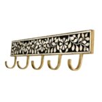 Decorative Wall Hook Rack with Brass Hooks & Floral Inlay - Image 2