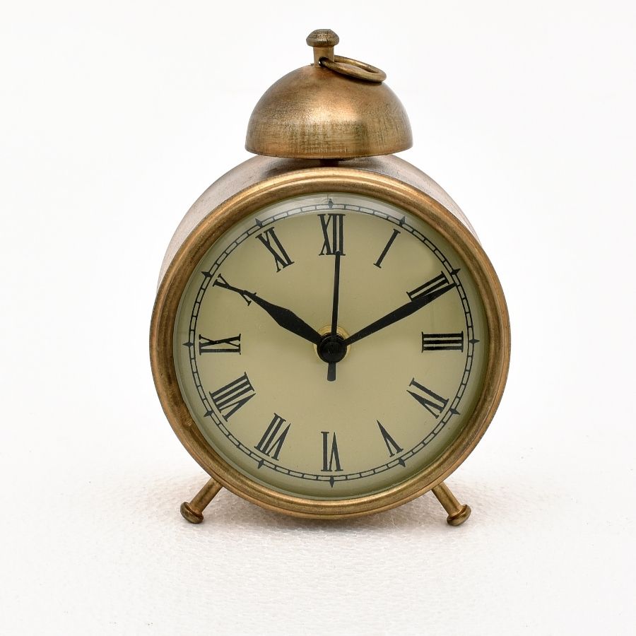 12 Antique Brass Table Clock with Roman Numerals - Image 1