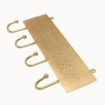 Brass Wall Hook Rack with Textured Plate Design (4 Hooks) - Image 2