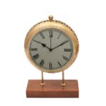 Vintage Brass & Wood Table Clock with Roman Numerals