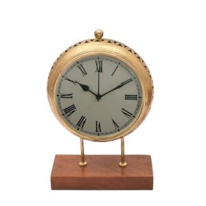 Vintage Brass & Wood Table Clock with Roman Numerals