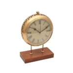Vintage Brass & Wood Table Clock with Roman Numerals - Image 2