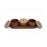 Wooden Spice/Storage Container Set with Brass Engraved Lids (3 Jars + Tray) - Image 2