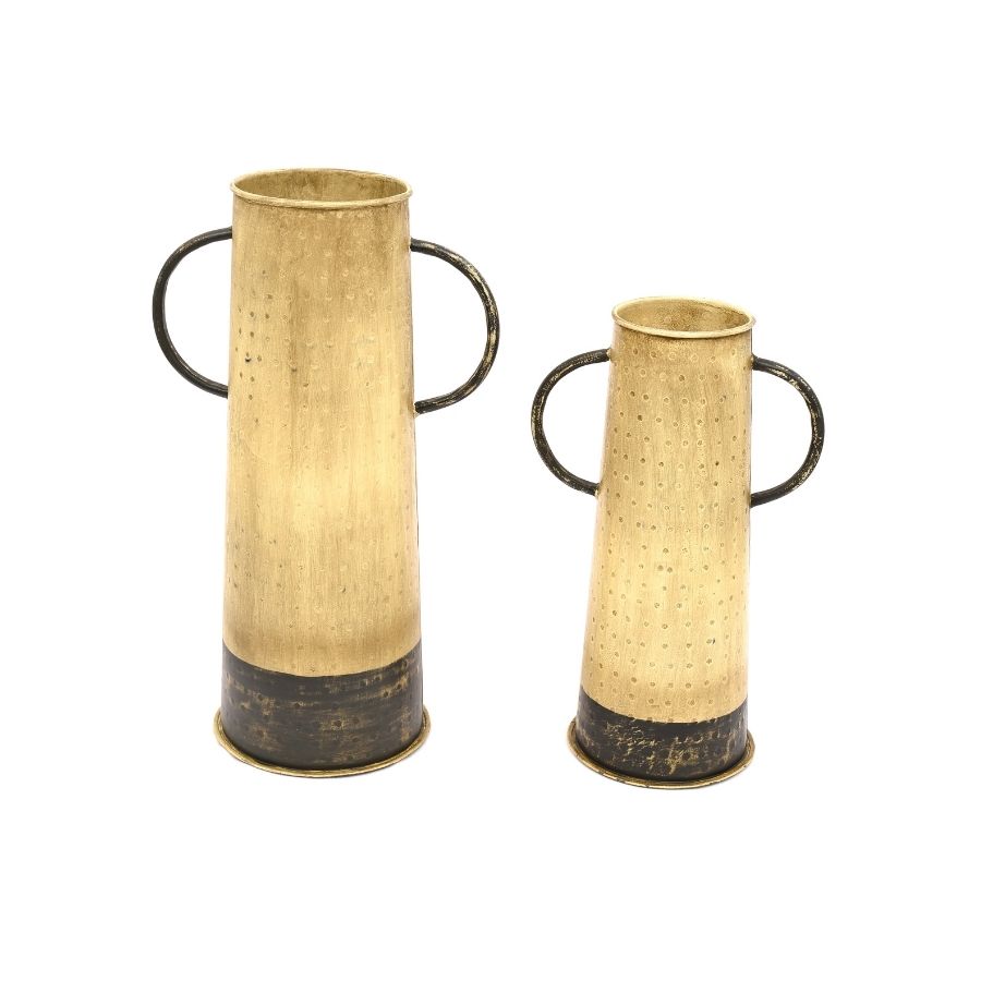 16 Antique Brass Finish Decorative Metal Vases (Set of 2) - Image 1