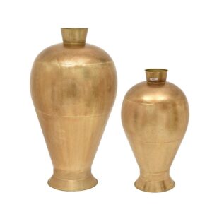 Large Decorative Metal Vases with Golden Antique Finish (Set of 2)
