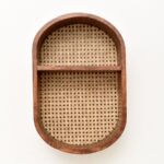 Wooden Cane Weave Oval Wall Shelf with Partition