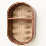 Wooden Cane Weave Oval Wall Shelf with Partition - Image 2
