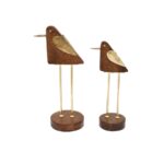 Handcrafted Wooden & Metal Bird Figurines – Set of 2