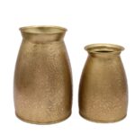 Decorative Embossed Metal Vases with Golden Finish (Set of 2)