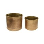 Decorative Embossed Metal Planters with Golden Finish (Set of 2)