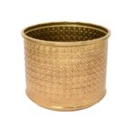 Decorative Embossed Metal Planters with Golden Finish (Set of 2) - Image 2