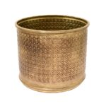 Decorative Embossed Metal Planters with Golden Finish (Set of 2) - Image 3