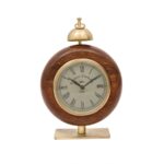 Vintage Wooden Table Clock with Brass Accents