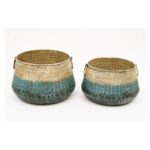 Decorative Metal Planters with Antique Gold & Blue Finish (Set of 2)
