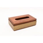 Wooden Tissue Box Holder with Brass Embossed Detailing