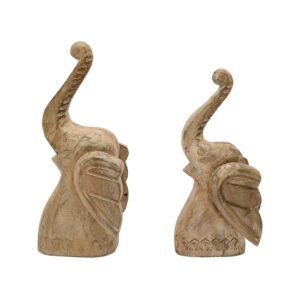 Handcrafted Wooden Elephant Figurines – Set of 2