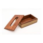 Wooden Tissue Box Holder with Brass Embossed Detailing - Image 2