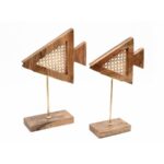 Handcrafted Wooden Fish Figurines with Cane Weave – Set of 2