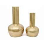 Handcrafted Hammered Metal Vases with Golden Finish (Set of 2)