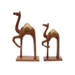 Handcrafted Wooden Camel Figurines with Brass Saddle – Set of 2