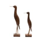 Handcrafted Wooden Bird Figurines with Metal Detailing – Set of 2