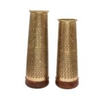 Decorative Metal & Wood Vases with Cutwork Design (Set of 2)