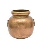 Antique Brass Finish Metal Pots with Handles (Set of 2) - Image 2