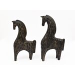Handcrafted Wooden Horse Figurines with Textured Carving – Set of 2