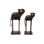 Handcrafted Wooden Elephant Figurines on Stand – Set of 2