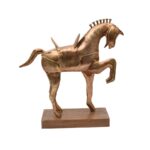 Handcrafted Brass-Coated Horse Figurines on Wooden Base – Set of 2 - Image 2