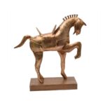 Handcrafted Brass Finish Horse Figurines on Wooden Base – Set of 2 - Image 3