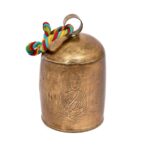 Handcrafted Brass Decorative Bell with Hamsa Design & Colorful Rope