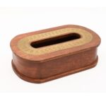 Oval Wooden Tissue Box with Brass Inlay Design