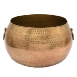 Handcrafted Hammered Metal Planter Set with Handles – Antique Brass Finish - Image 2
