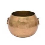 Handcrafted Hammered Metal Planter Set with Handles – Antique Brass Finish - Image 3