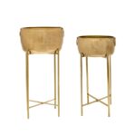 Handcrafted Metal Planter Set with Stands – Antique Brass Finish