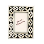Bone Inlay Photo Frame – Black & White Floral Leaf Pattern