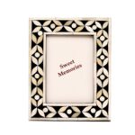 Bone Inlay Photo Frame – Black & White Floral Leaf Pattern - Image 2