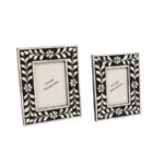 Bone Inlay Photo Frame Set – Black & White Floral Vine Design