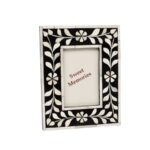 Bone Inlay Photo Frame Set – Black & White Floral Vine Design - Image 3