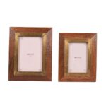 Wooden Photo Frame Set – Brown & Golden Dual-Tone Design