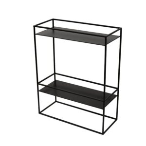 Minimalist 2-Tier Matte Black Metal Display Shelf with Sleek Industrial Frame