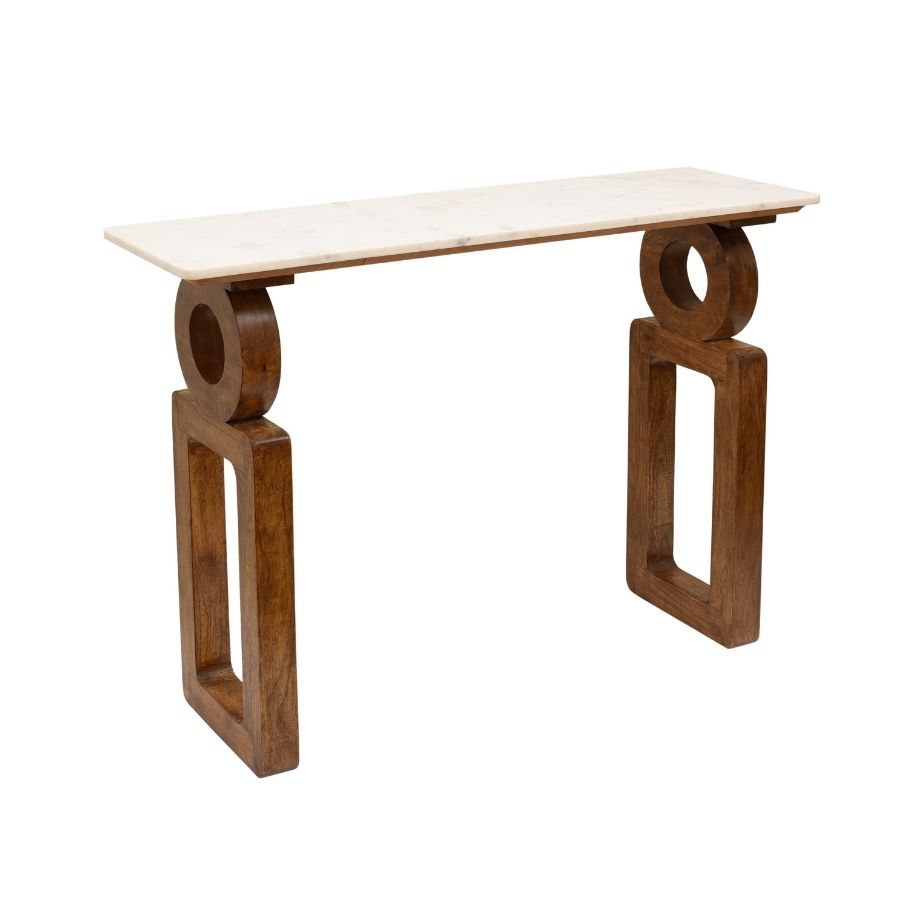 117 White Marble Console Table with Sculptural Hand-Carved - Image 1