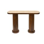 Classical Oval Travertine Top Console Table with Fluted Mango Wood